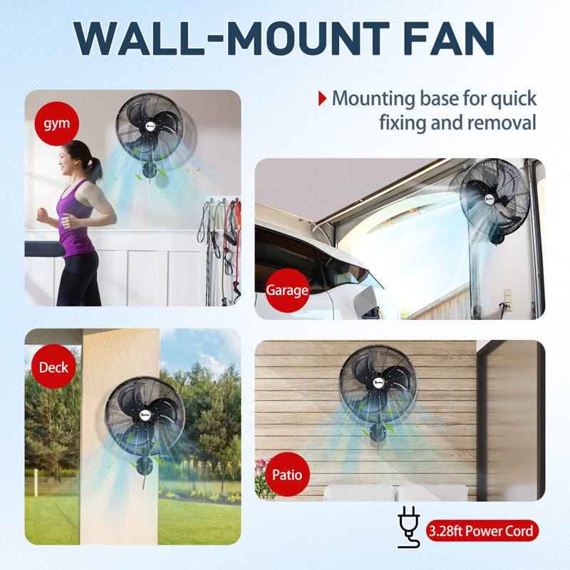 18 In. 3-Speed Black Indoor/Outdoor Wall Mount Fan