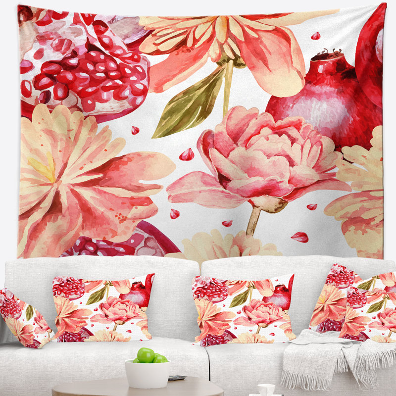Fleurs au-delà de la tapisserie Floral, H 32 po x l 39 po