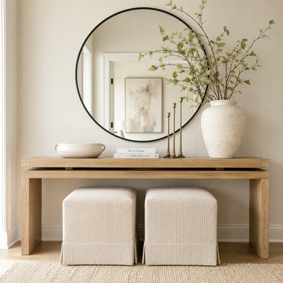 60" Farmhouse Console Table – Solid Wood & MDF Entryway Table(Antique Natural)