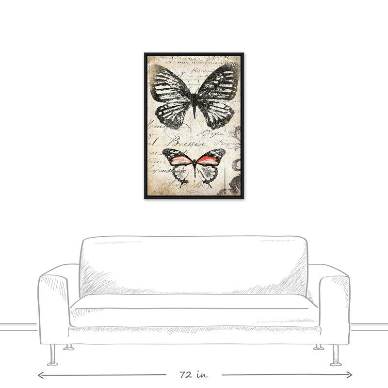 Double papillon encadré sur toile, H 37,75 po x l 25,75 po