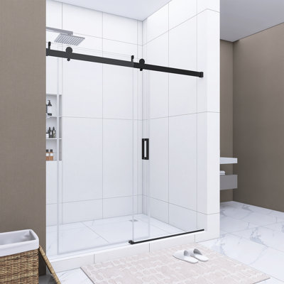 68 à 72 po X P 76 po H Porte de douche coulissante simple sans cadre au fini noir mat