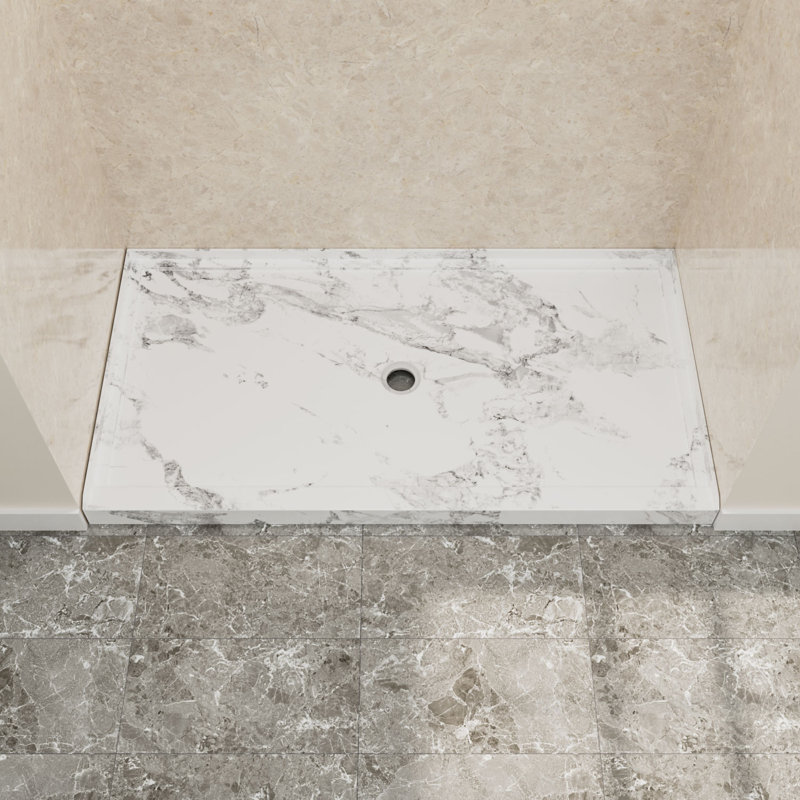 Receveur de douche 152 x 91 cm (60 po x 36 po), résine et fibre de verre, bonde centrale, seuil unique, jazz blanc