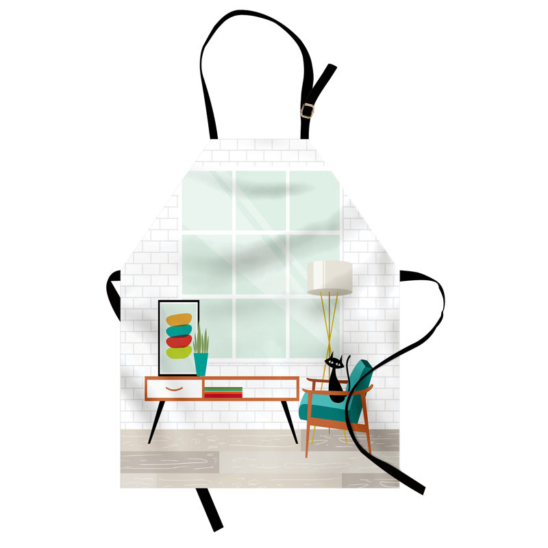 Tablier East Urban Home Mid Century, cuisine de jardinage, taille adulte, blanc et multicolore