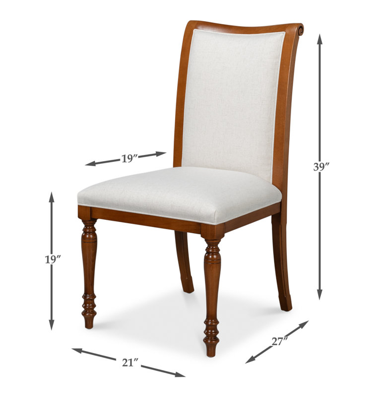 Walnut Wood and Cream Upholstered Side Chair