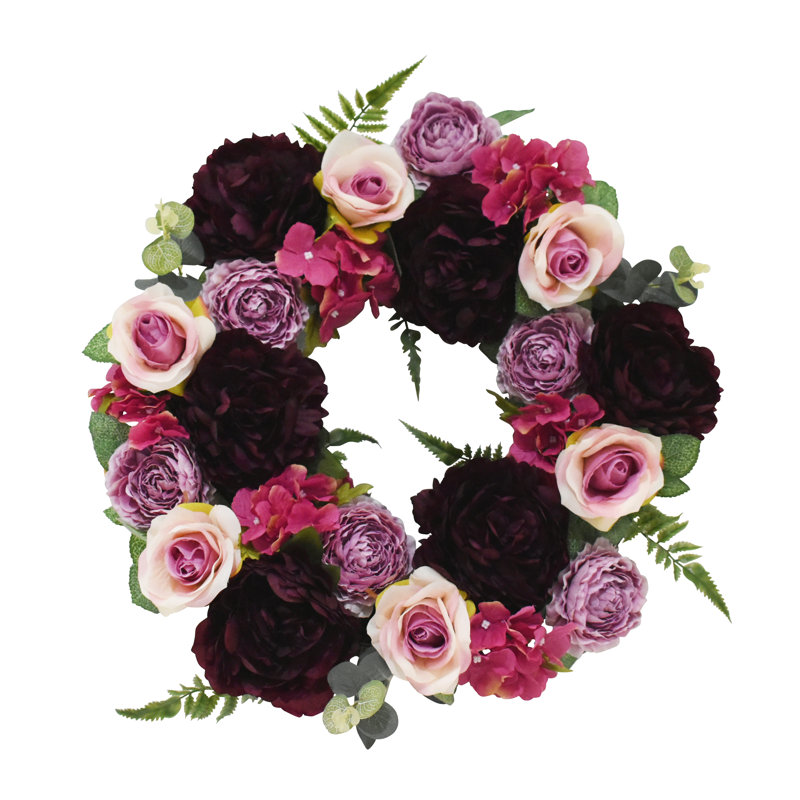 Couronne de fougère 20 po aubergine, pivoine et renoncule