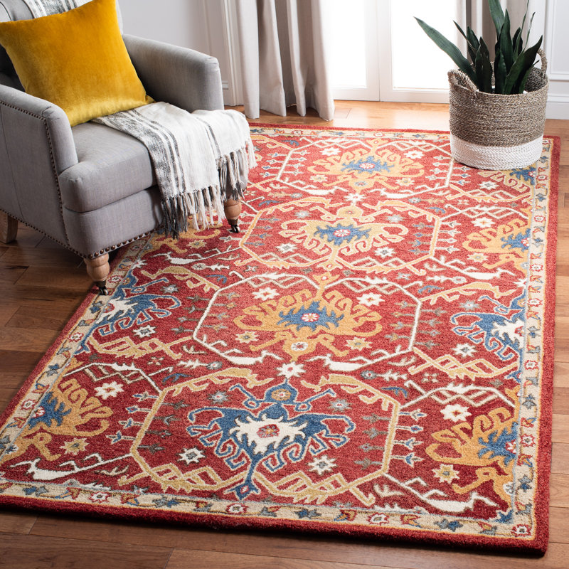 Tapis rouge / jaune en laine touffeté à la main Goddard, Rectangle 6 pi x 9 pi