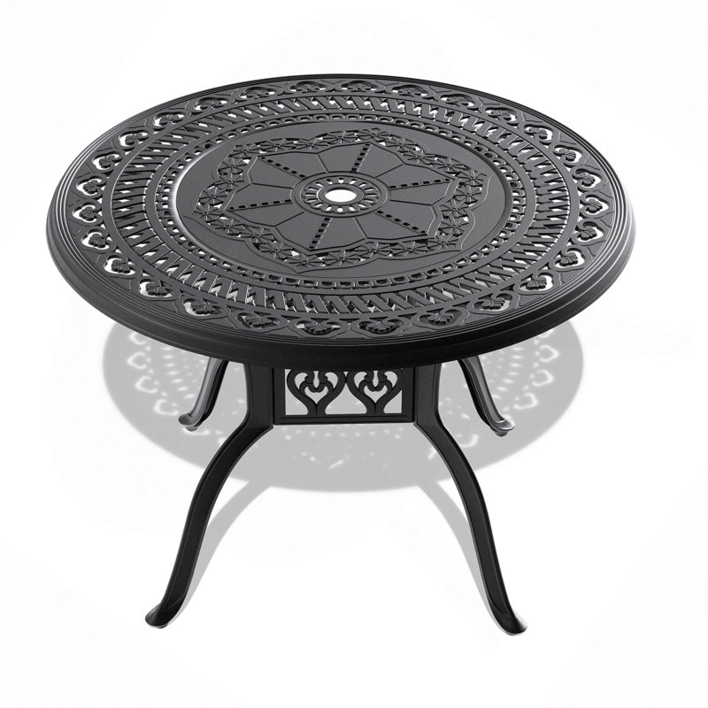 Table de salle à manger 39,37 "en fonte d'aluminium avec cadre et trou pour parasol
