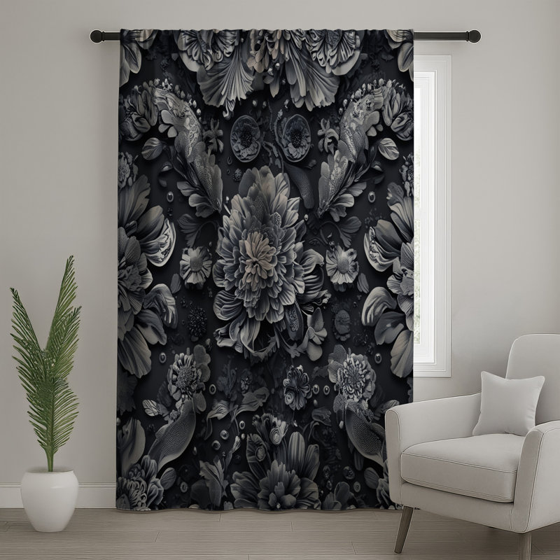 Rideaux à motifs floraux monochromes, voilages et voilages à motif floral - 1 panneau, Blockout, 50 po x 80 po - 1 panneau