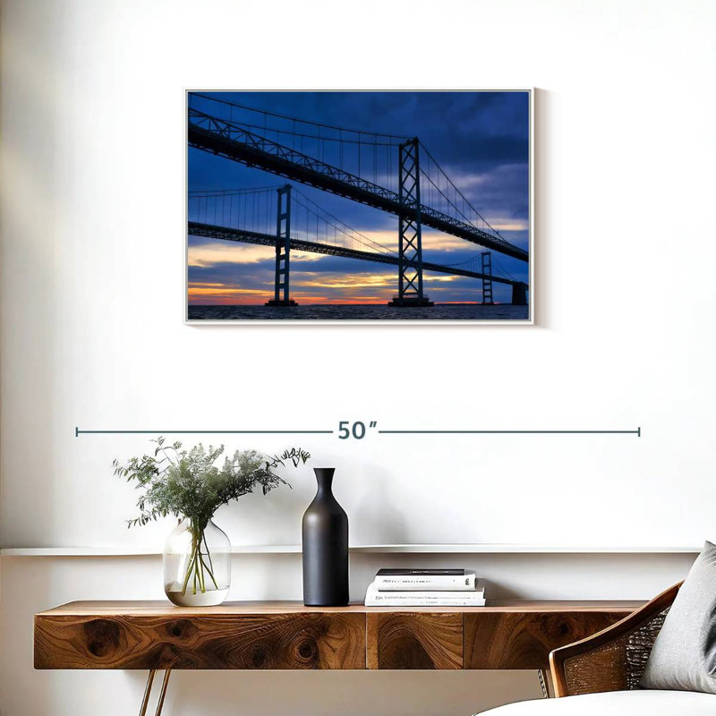 Pont de la baie de Chesapeake à l'aube, Cadre flottant blanc, 31 po x 21 po