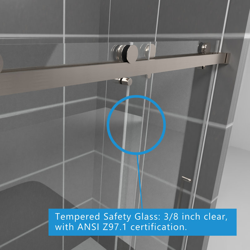 60" Frameless Brushed Nickel Sliding Shower Door with Clear Glass
