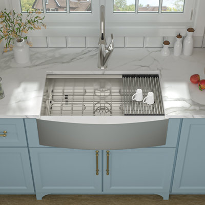 30 x 21 Inch Workstation Sink Farmhouse Kitchen Sink Stainless Steel Single Bowl Apron Front Farm Sink