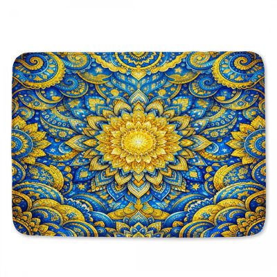Intricate Blue Yellow Mandala Bath Mat