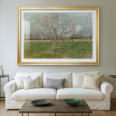 Orchard in Blossom (Plum Trees) - Vincent Van Gogh - reproduction encadrée avec passe-partout et verre - 1888