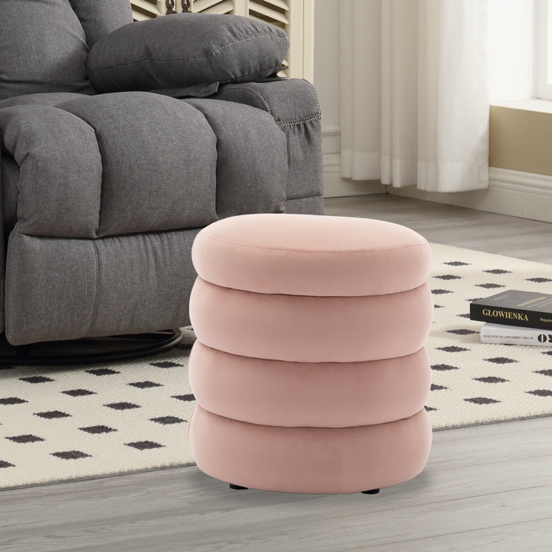 Repose-pieds rond Hasset, repose-pieds rond doux, repose-pieds, Velours rose