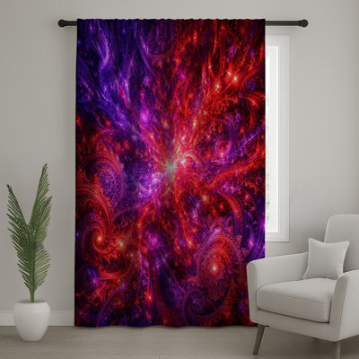Rideaux rouges, mauves et transparents à motif d'art fractal - 1 panneau