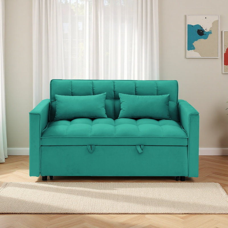 54,33 po Canapé-lit pliable polyvalent en 3 longueurs, canapé-lit moderne, canapé-lit en velours, dossier réglable, Vert