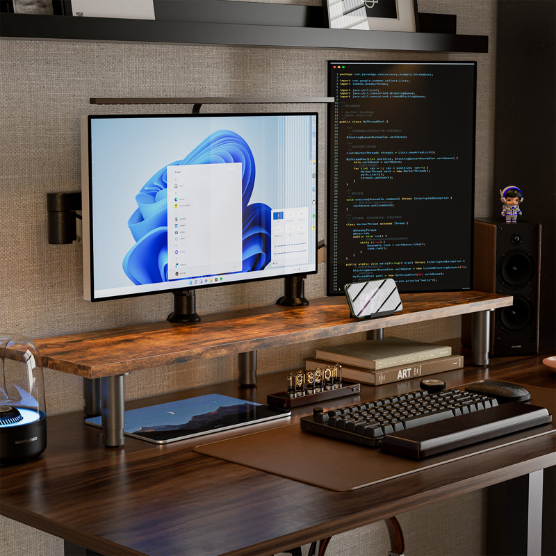 Monitor Riser Long, Walnut, Brown