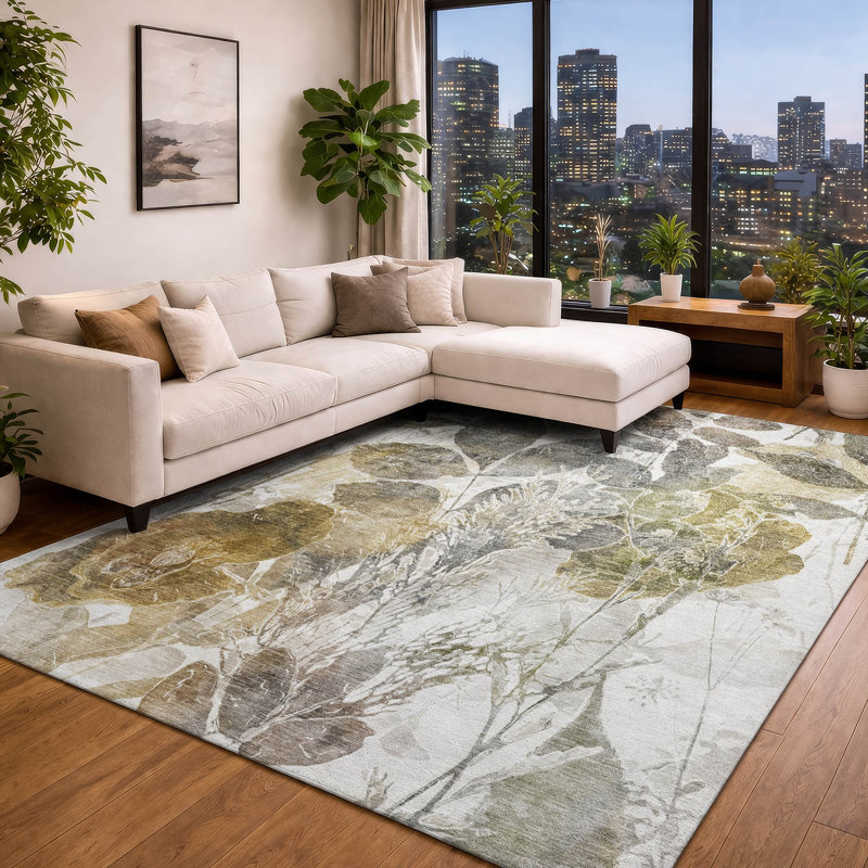 Tapis botanique intérieur / extérieur lavable à la machine Chantille ACN2885, Brun, 5 pi x 7 pi 6 po