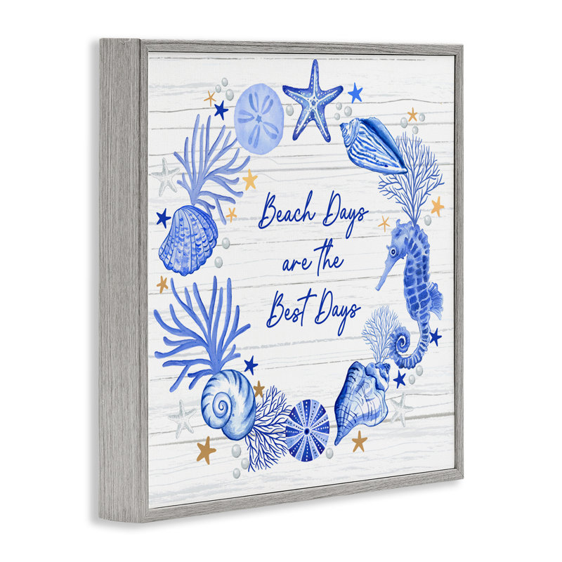 «Beach Days Best Wreath», art de la giclée encadrée par Sharon Lee, H 12 po x l 12 po, Estampe numérique Farmhouse
