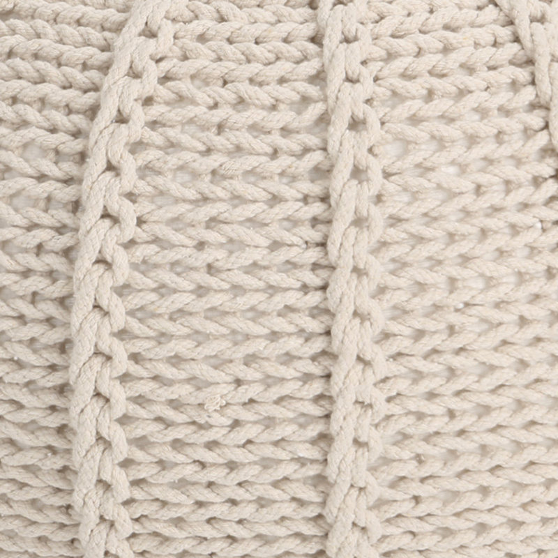 Repose-pieds rond tricoté, détails tissés à la main, coton beige 20 pouces
