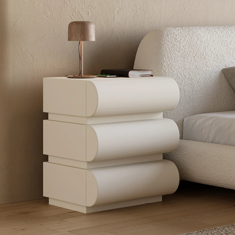 Modern White Leather Smart Nightstand with Wireless Charger and Drawers