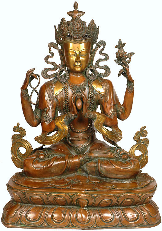 Divinité bouddhiste tibétaine - Chenrezig de grande taille (Shadakshari Lokeshvara)