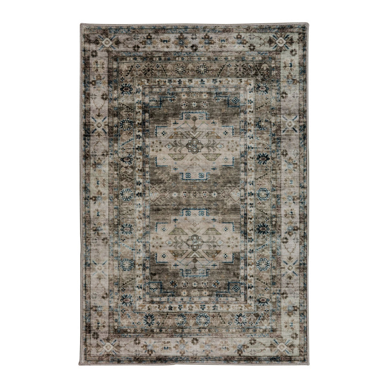 Darryl-James Vintage Distressed Machine Washable Soft Plush Foldable Rug Non-Slip, Rectangle 3'6" x 5'6"