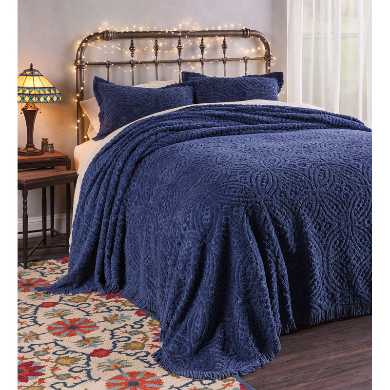 Couvre-lit traditionnel en coton standard, Bleu, Très grand