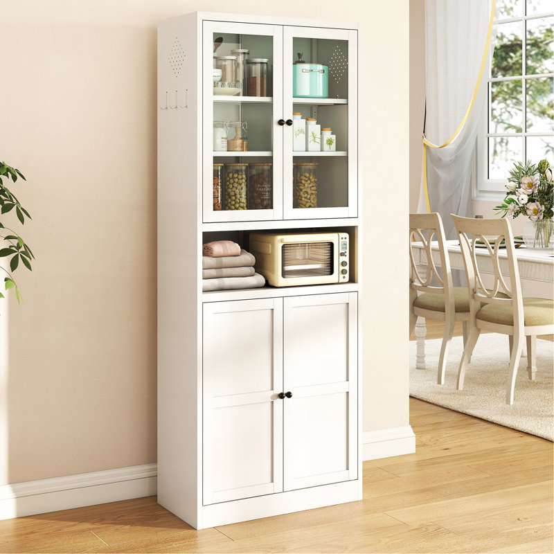 Armoire de cuisine en métal - 72 po de hauteur avec tablettes réglables (blanc), structure en acier inoxydable robuste, armoire autoportante pour cuisine / garde-manger / salle de bain