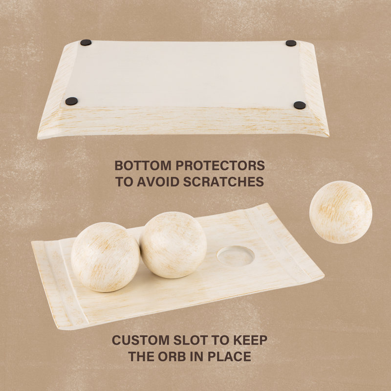 Rustic Luxe Off-White Plastic Decorative Tray and Orbs Set