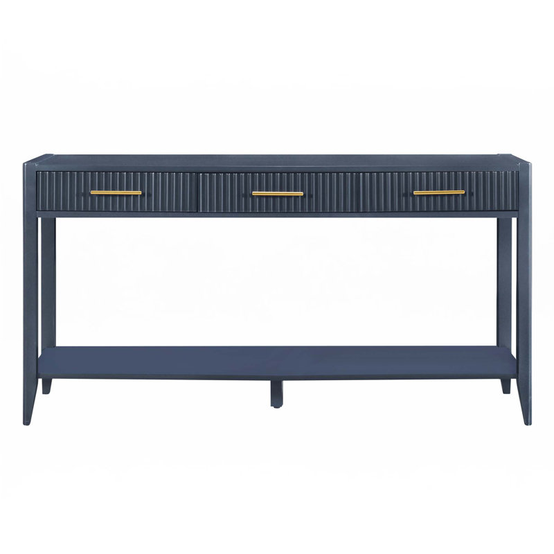 60" Painted Console Table With 3 Drawers, Navy Blue