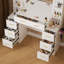 Table de coiffeuse à maquillage avec grand miroir et lumières, coiffeuse blanche avec 7 tiroirs et 6 tablettes pour femmes
