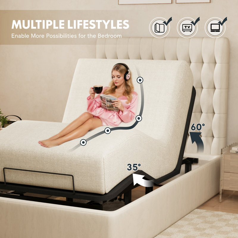 Twin XL Adjustable Bed Base with Segmented Design, Easy Assembly, Oxford Fabric Upholstery, Wired Remote Control, Whisper-Quiet Durable Motor, Mattress Retainer, No Box Spring Needed