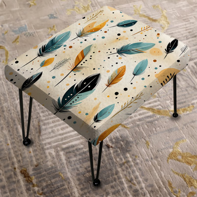 Beige Urban Nomadic Feathers Pattern - Boho Rectangle Ottoman