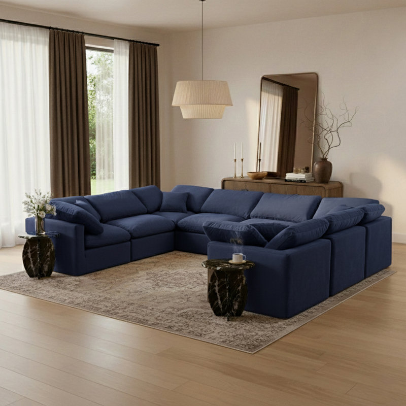 Itala Velvet U-Shaped Sectional Reversible, Navy Velvet
