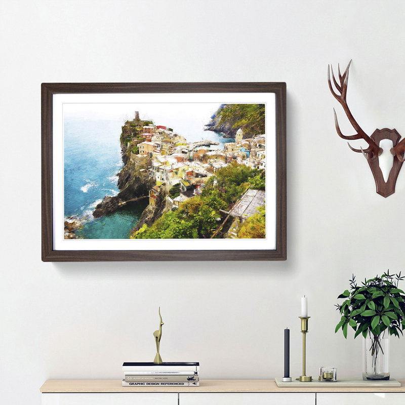 View of Cinque Terre in Italy - Picture Frame Graphic Art Print on MDF, Walnut Framed, 62cm H x 87cm W x 2cm D
