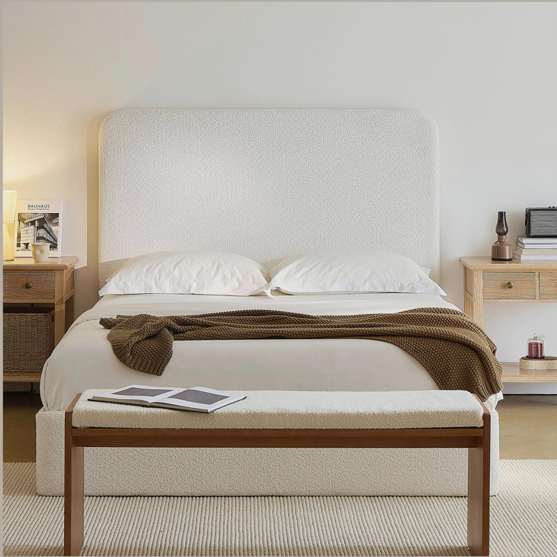 Très grand lit tapissier avec tête de lit 52 po, aucun sommier nécessaire, Très grand lit