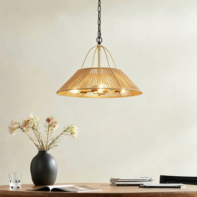 Luminaire suspendu en rotin naturel tissé à la main à 4 lumières, lustre Boho pour îlot de cuisine