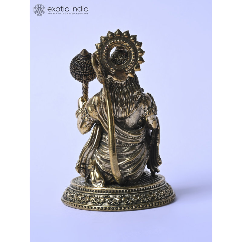 Petite statue de Hanuman assis de bonne qualité en bénédiction du geste de la statue en laiton doré du temple de la maison, cadeau DDD988