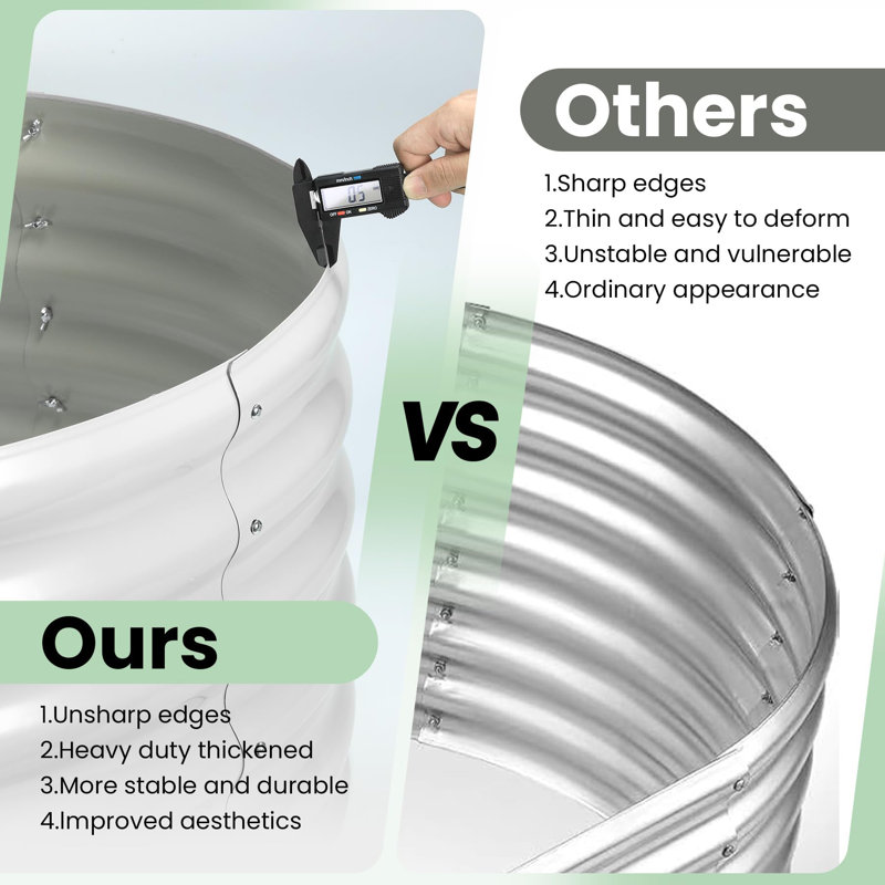 Galvanized Oval Raised Garden Bed with Open Base - Planter Box for Vegetables and Flowers, 3.55" H x 25.6" W x 21.66" D