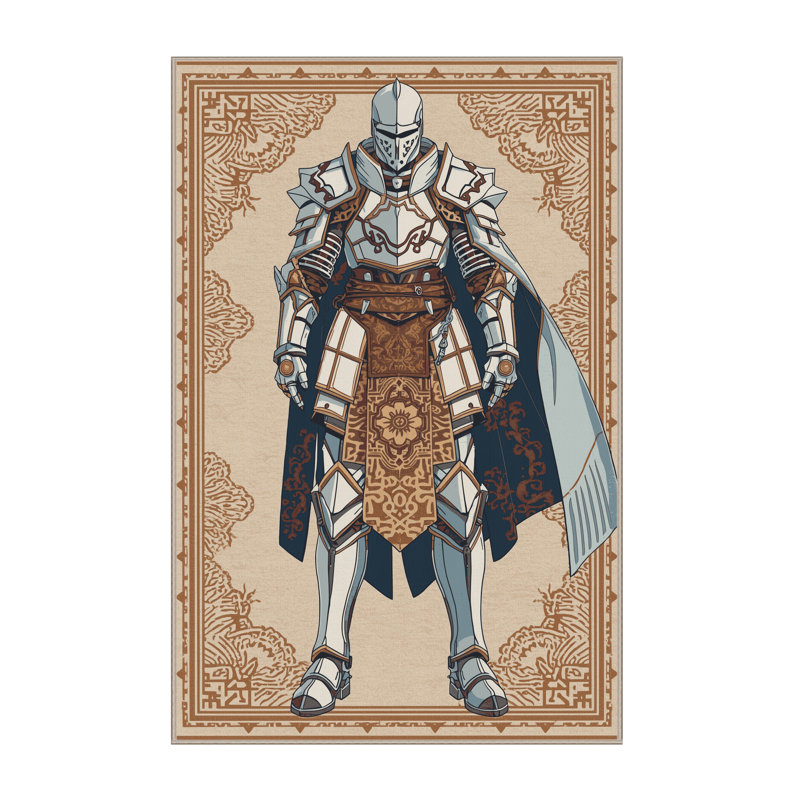 Tapis oriental beige lavable à la machine Rocco Ice Armor Warrior Classic - reliure beige, 8 x 12