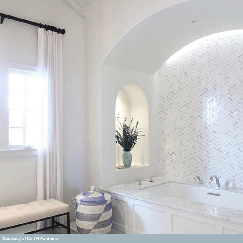 Talon 1x4 Chevron Polished Marble Mosaic Tile, Carrara/Thassos