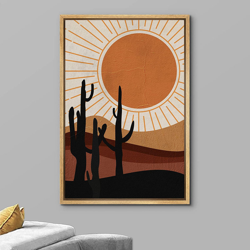 Joshua Tree Desert Landscape Nature Wilderness Illustration - cadre flottant, impression sur toile, Brun