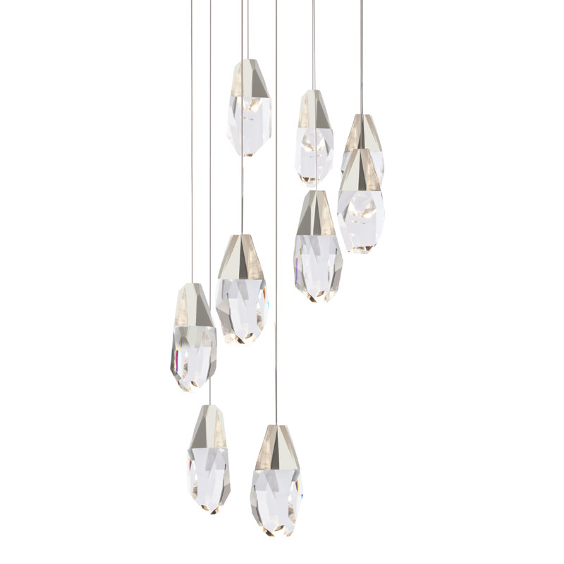 Martini 9 - Light LED Pendant, Polished Nickel, Optic Haze Crystal