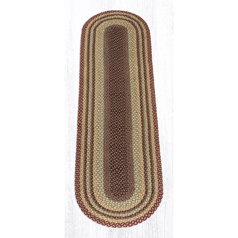 Earth Rug Burgundy/Gray/Cream Oval Braided Rug Rustic Farmhouse, Oval Runner 2' x 8'
