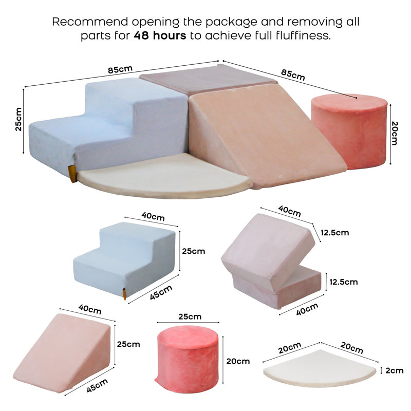 SoftPark Foam Climbing Block Soft Play Set, 5Pcs, Grey/Blue/Pink