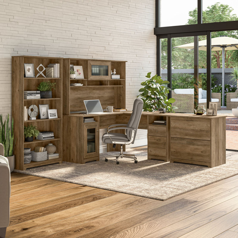 Shelonda 4 Piece Computer Desk Office Set, Reclaimed Pine