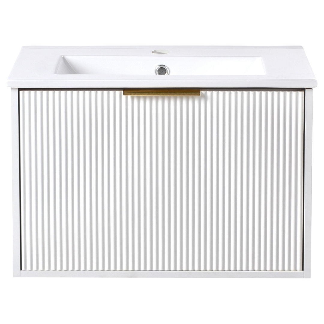Wall Mounted Vanity Unit with Basin with Black Handle Rutilia 60 cm White