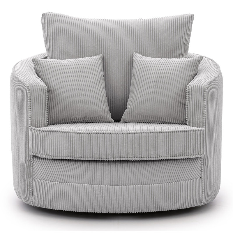 Ted Armchair Swivel Barrel Soft Chair in Cord Fabric, Light Grey