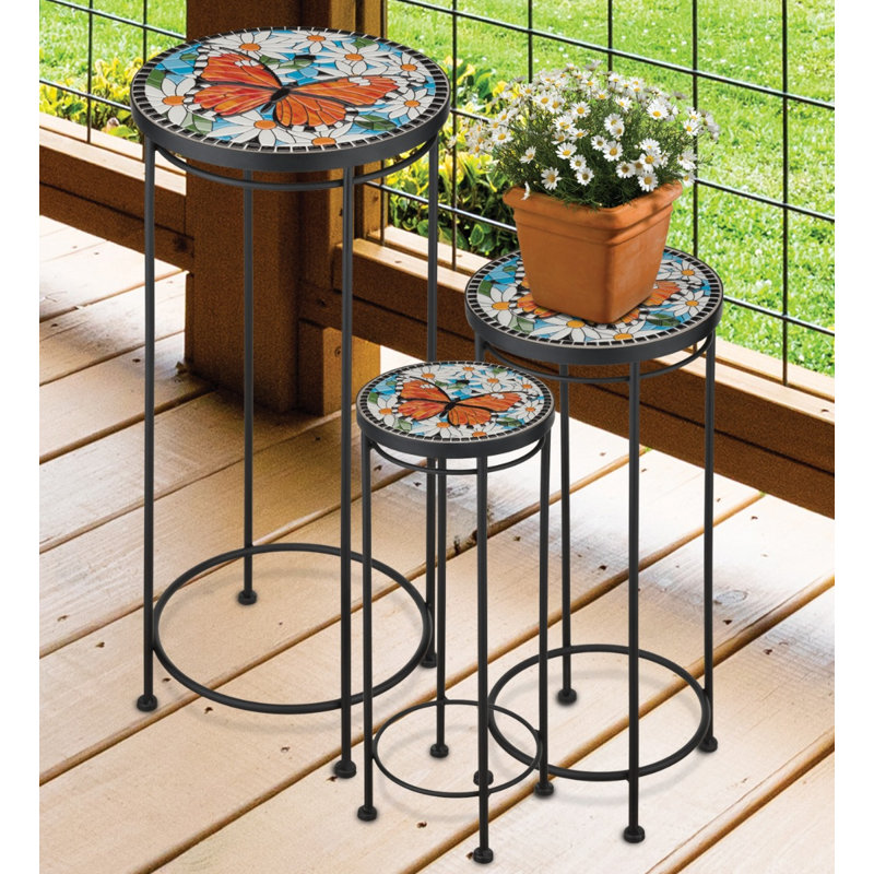Support pour plante de 28 pouces en métal et céramique standard - papillon